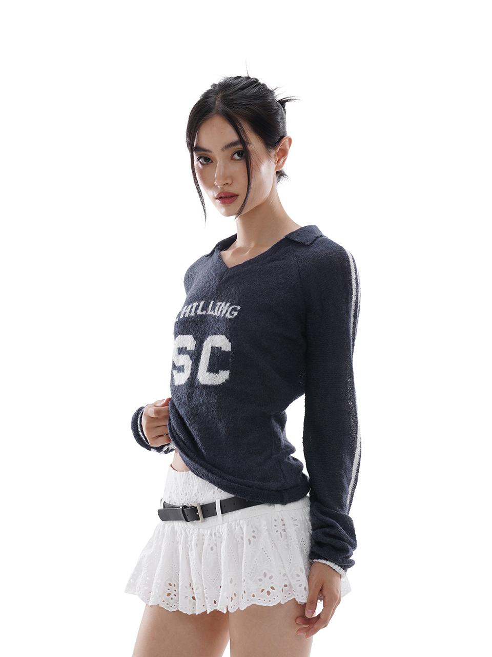 SweetChilling Mohem Sweater American Campus Style Sporty Knit Top