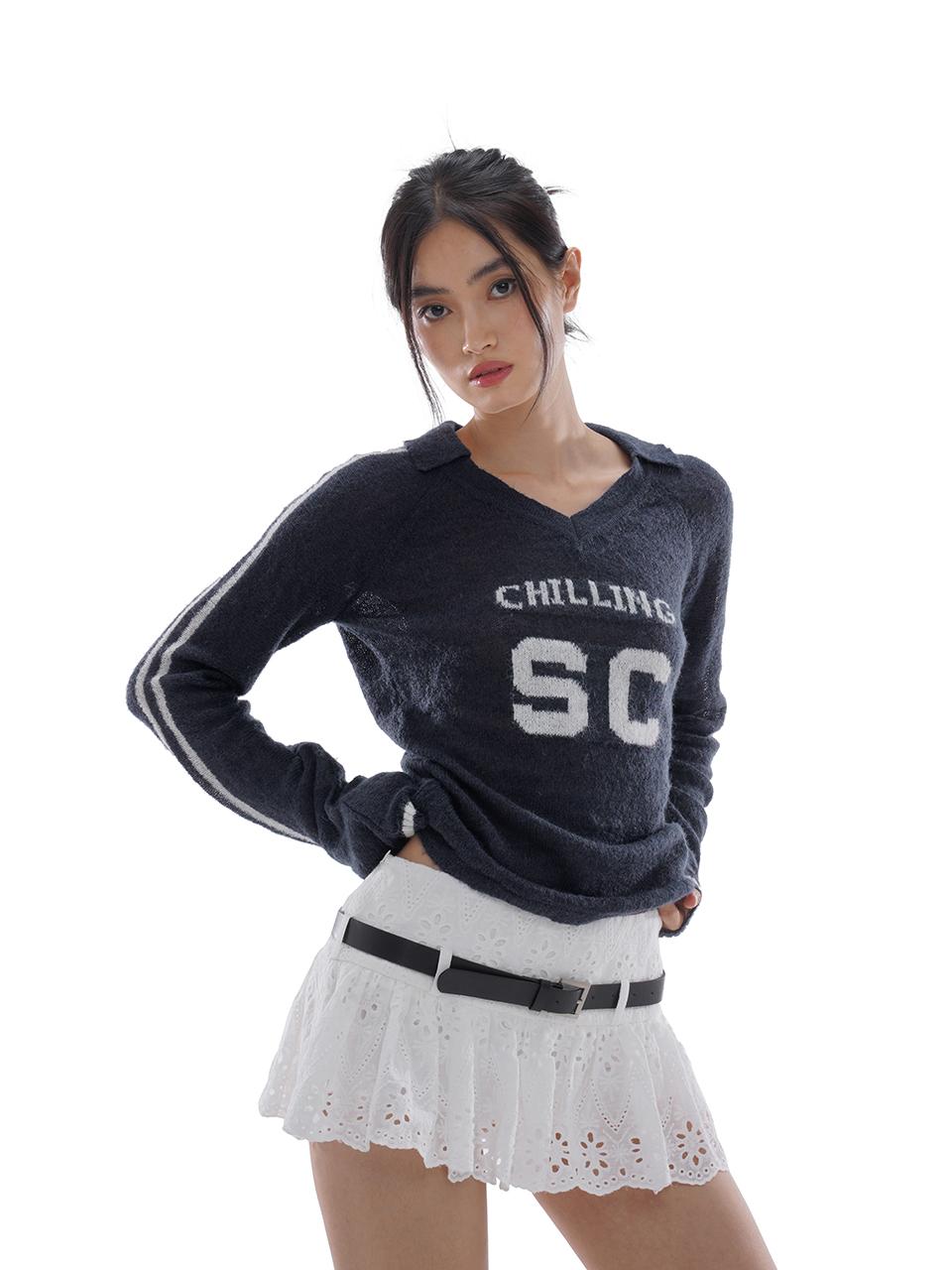 SweetChilling Mohem Sweater American Campus Style Sporty Knit Top