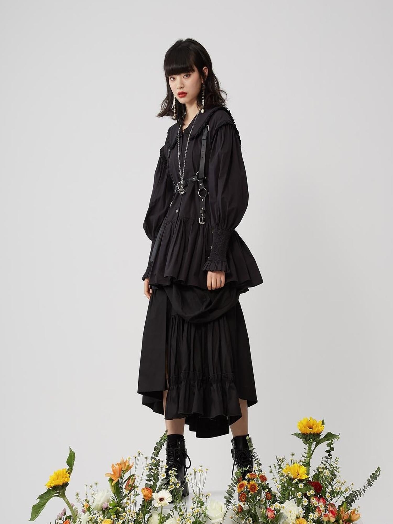 Sweet Mi Moonlit Asymmetry Shirring Pleated Skirt