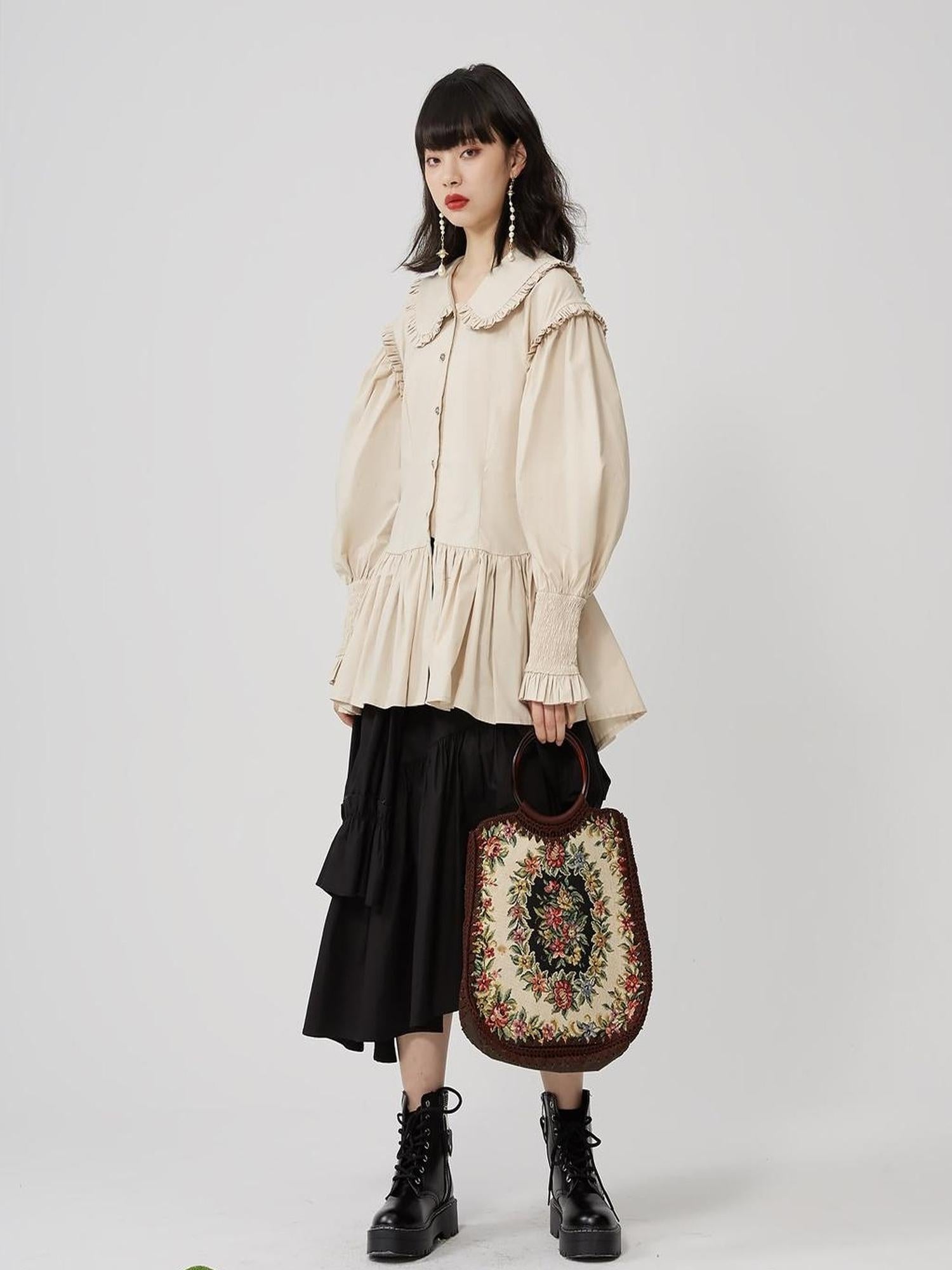 Sweet Mi Moonlit Asymmetry Shirring Pleated Skirt