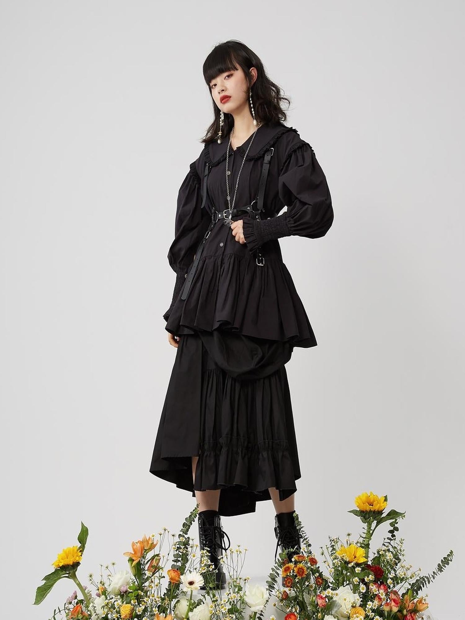 Sweet Mi Moonlit Asymmetry Shirring Pleated Skirt