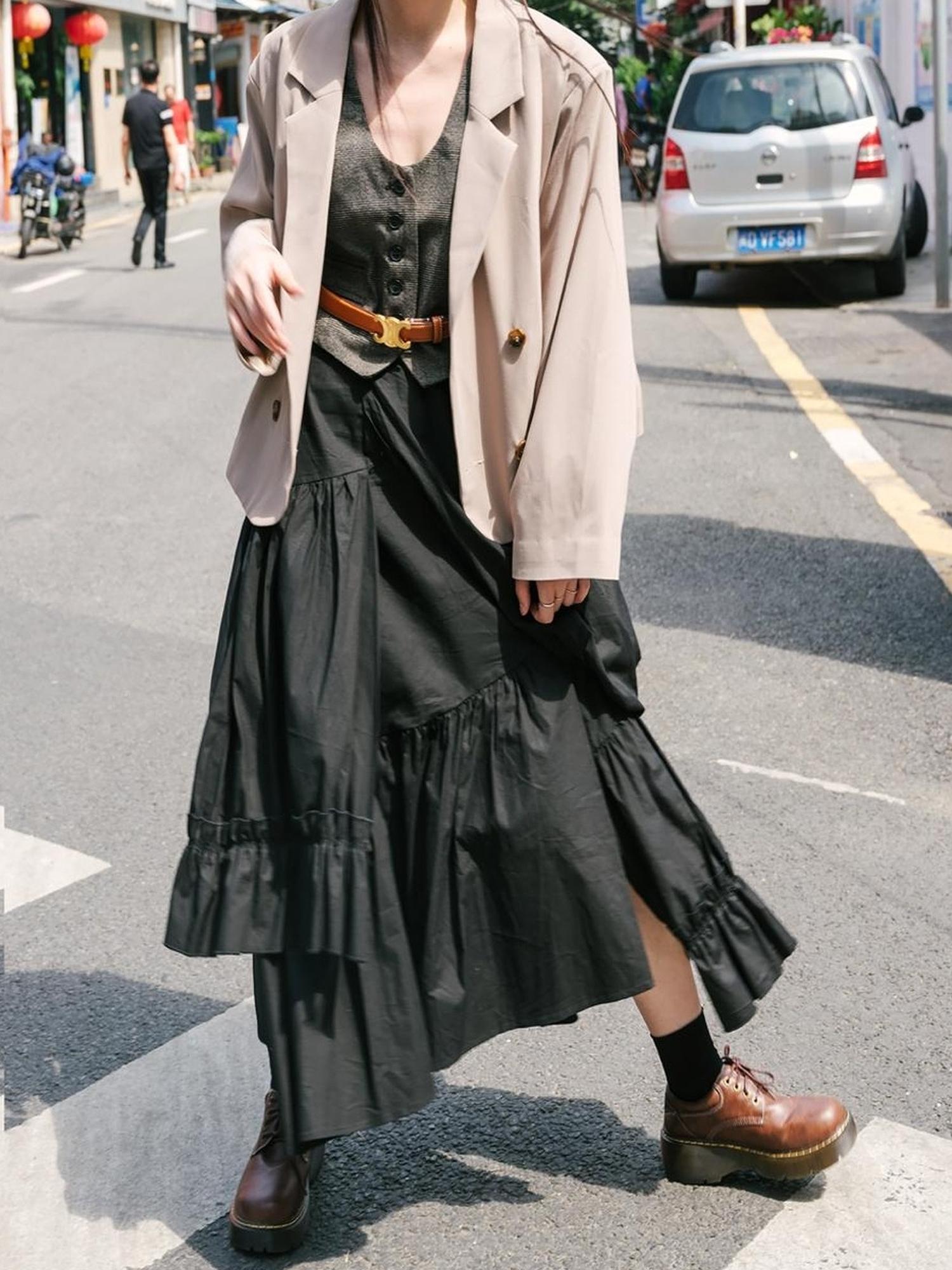 Sweet Mi Moonlit Asymmetry Shirring Pleated Skirt