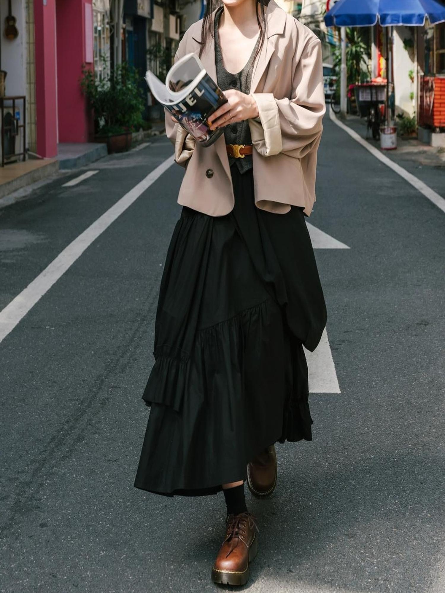Sweet Mi Moonlit Asymmetry Shirring Pleated Skirt