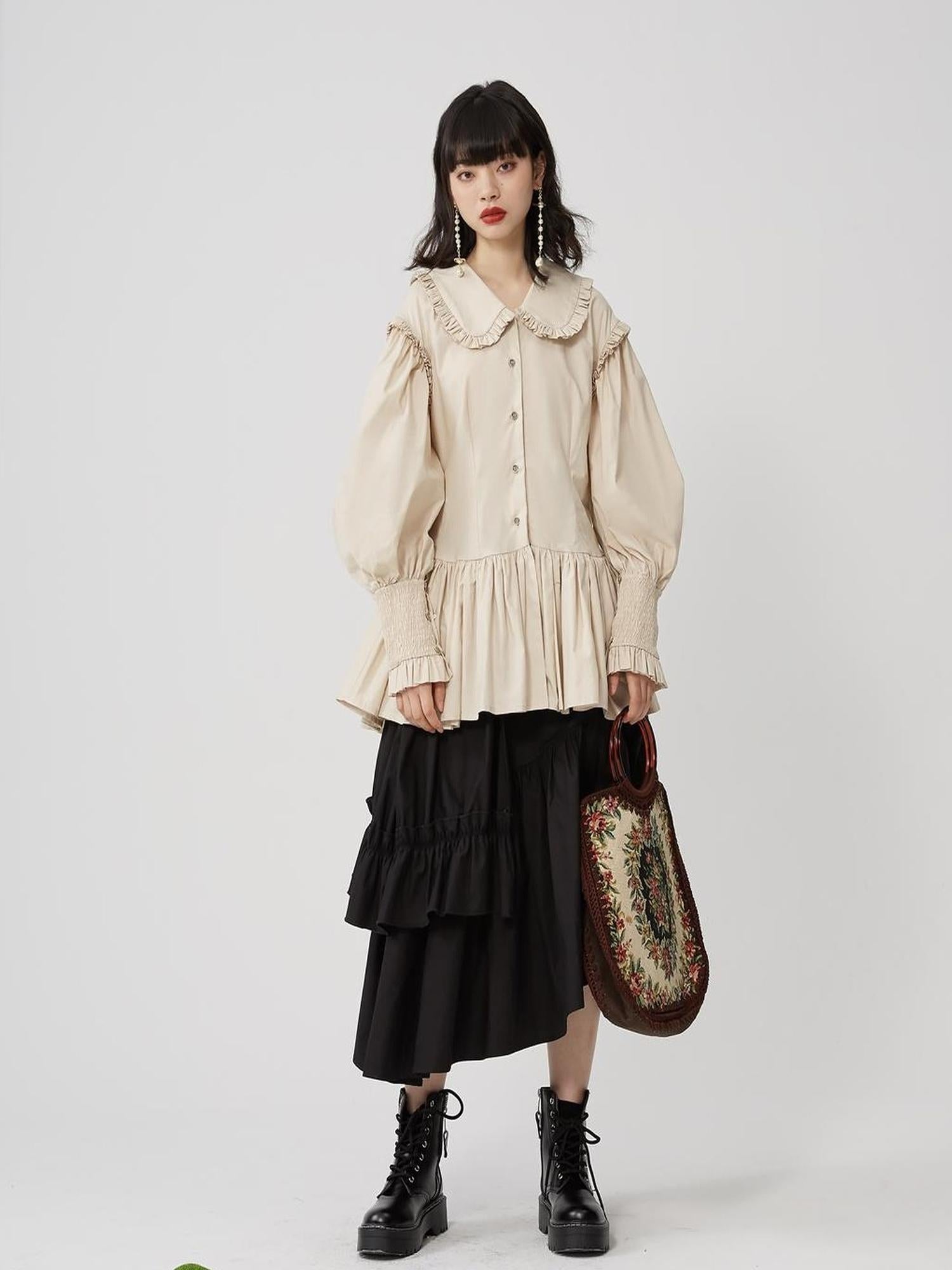 Sweet Mi Moonlit Asymmetry Shirring Pleated Skirt