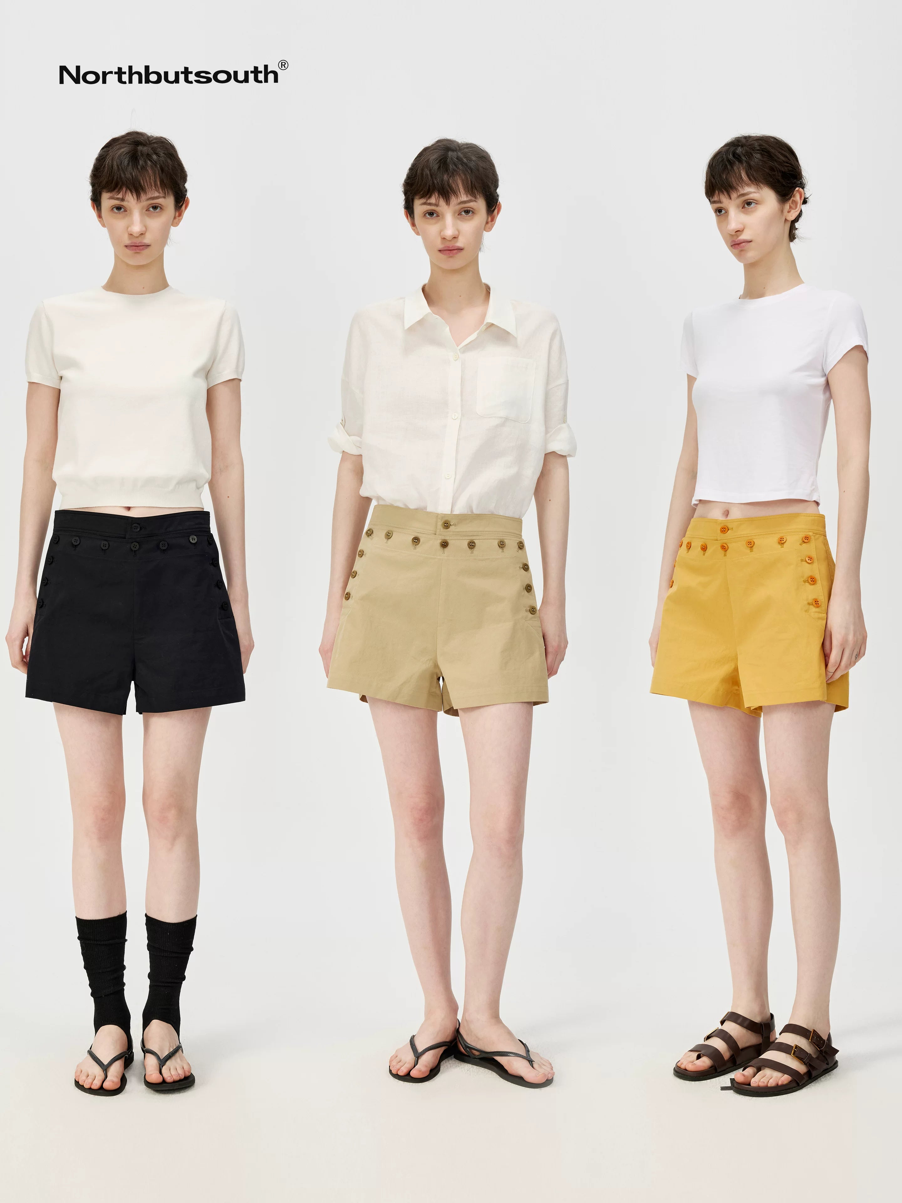 Multi Button Deck Shorts In Three Colors