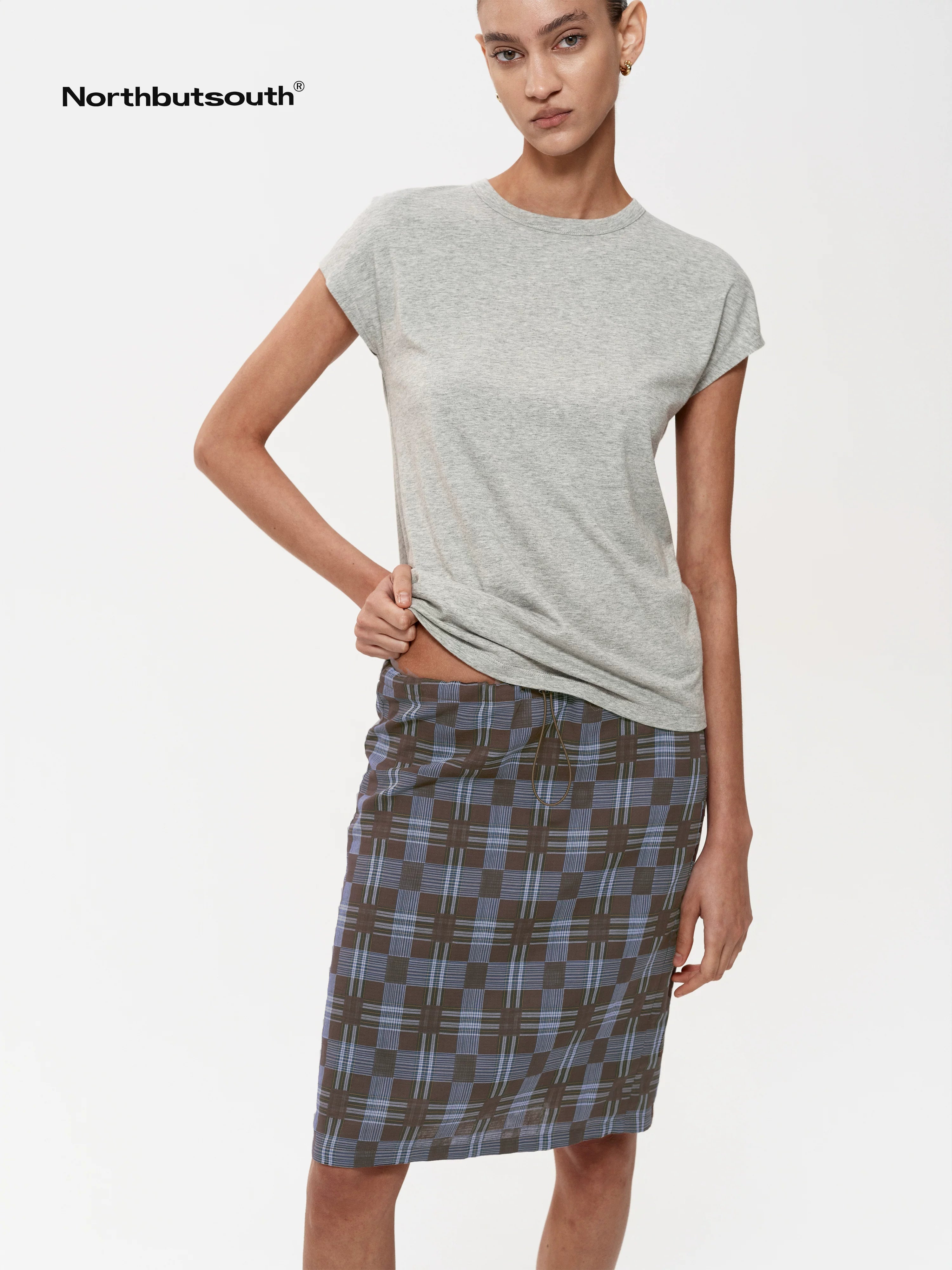 Multi Way Drawstring Plaid Skirt And Tube Top Set