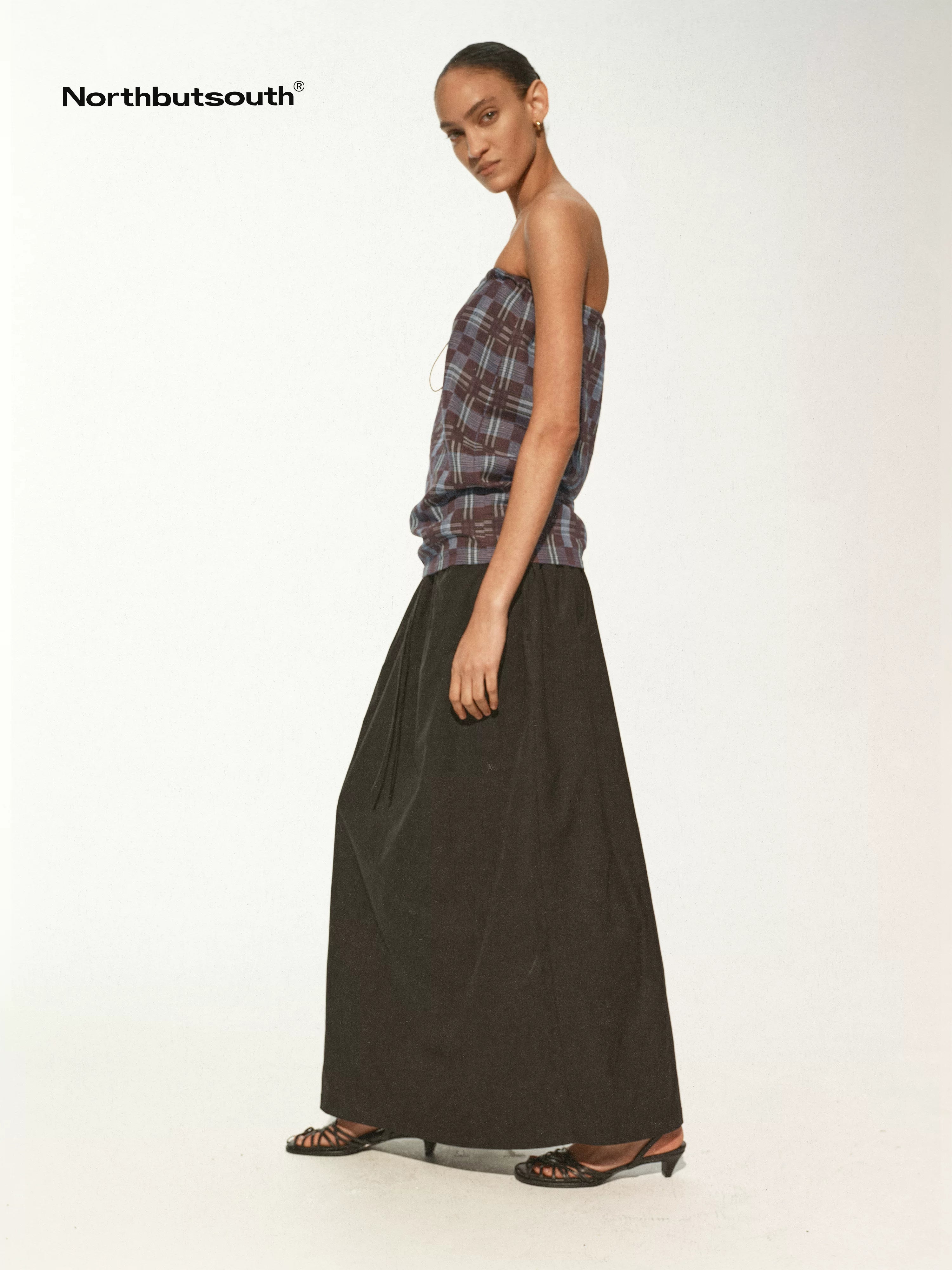 Multi Way Drawstring Plaid Skirt And Tube Top Set