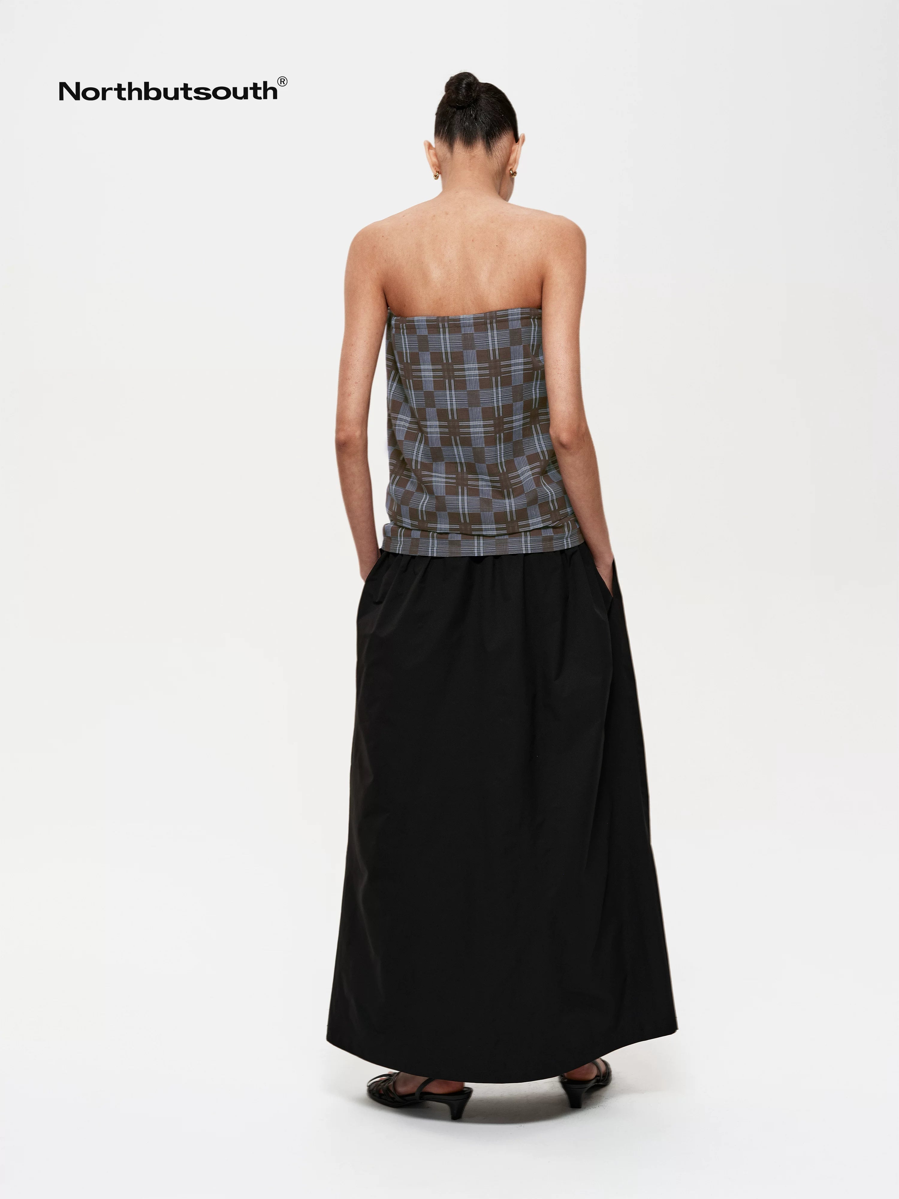Multi Way Drawstring Plaid Skirt And Tube Top Set