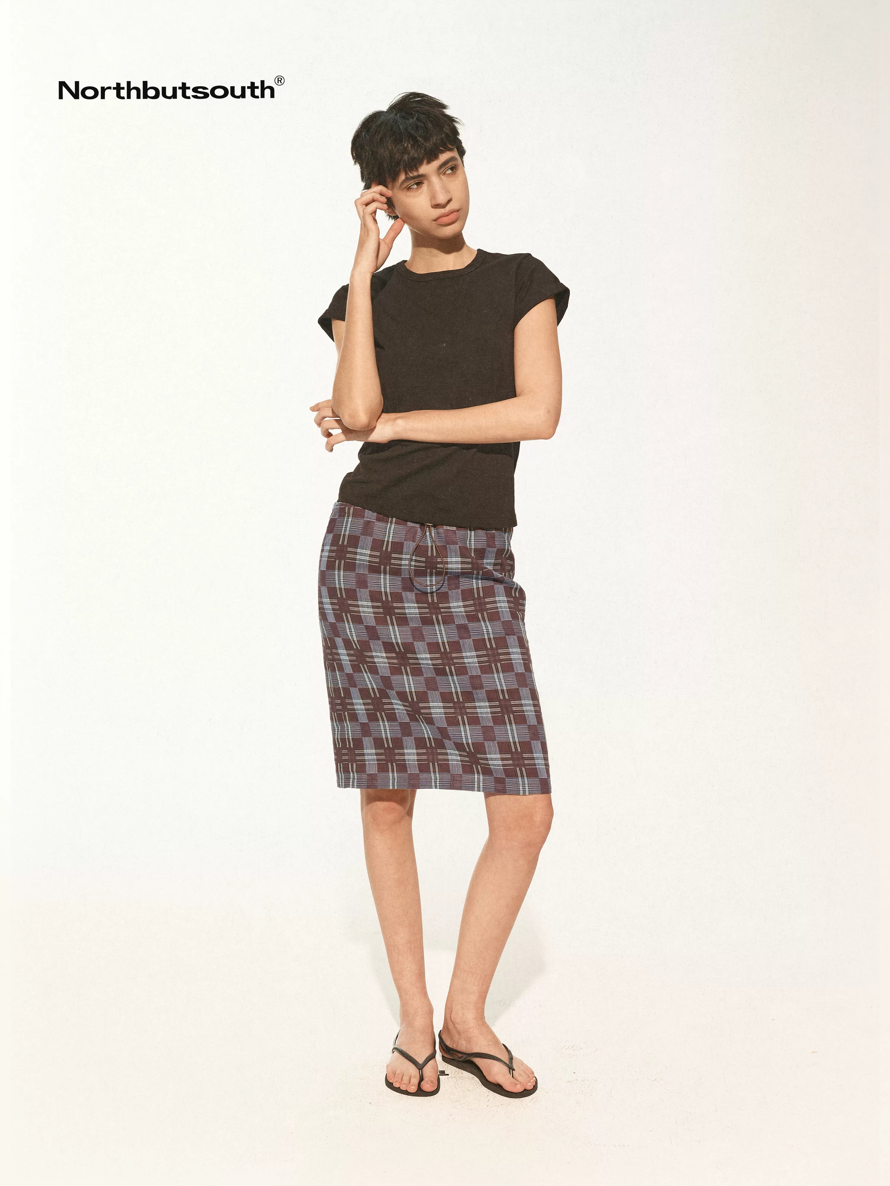 Multi Way Drawstring Plaid Skirt And Tube Top Set