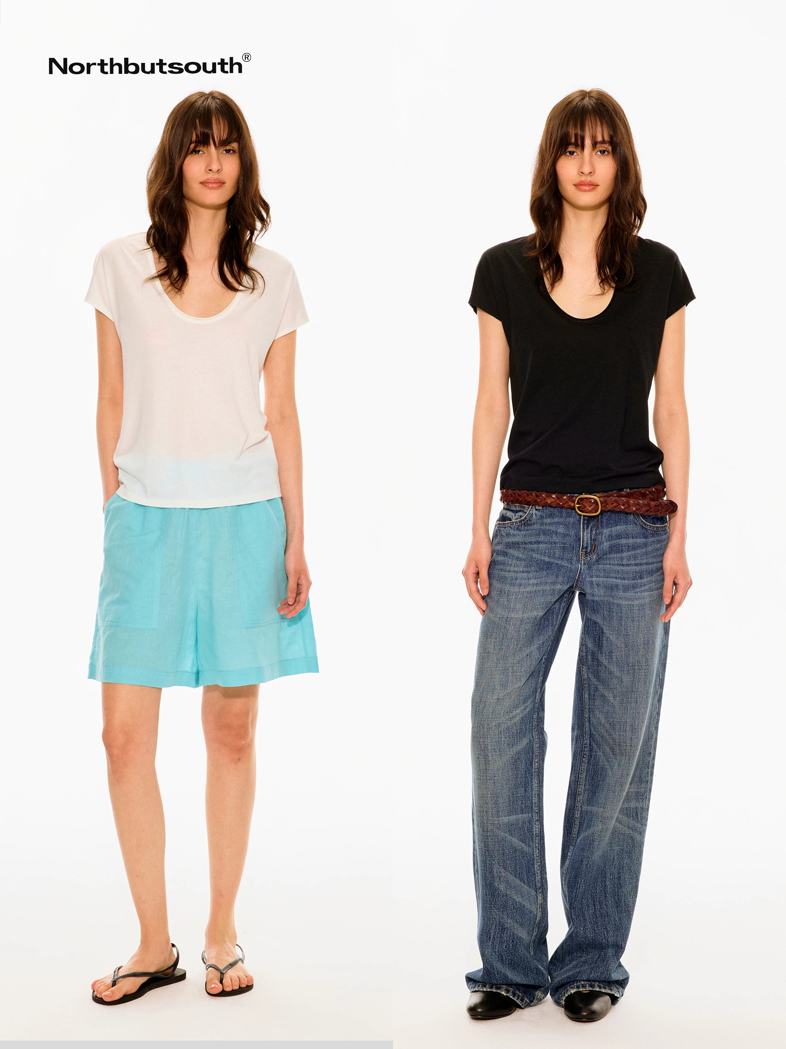 Multicolor Rolled Hem U Neck Loose Women&