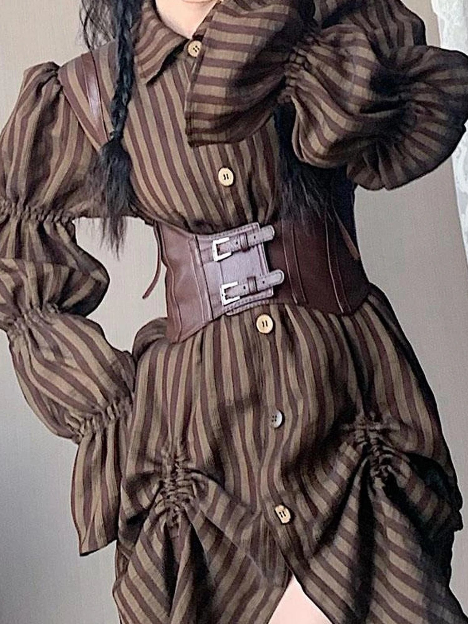 Multifunctional Slim Leather Belt With Detachable Straps Brown