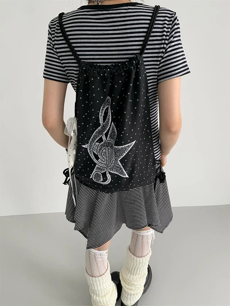 Musical Note Polka Dot Print Drawstring Backpack