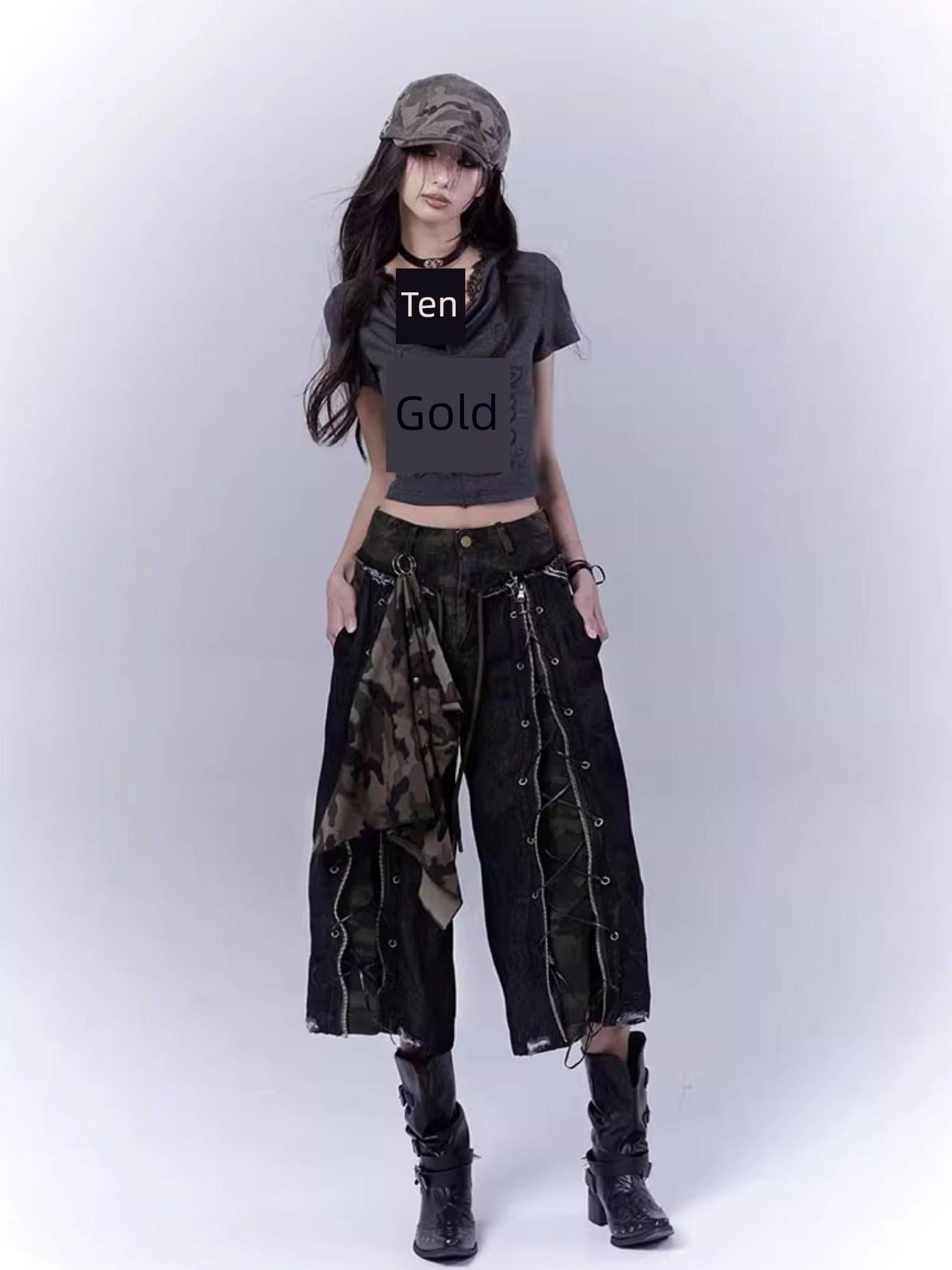 WSW WUSHENWU Mysterious Messenger Grey Cutout Cross Lace Tee