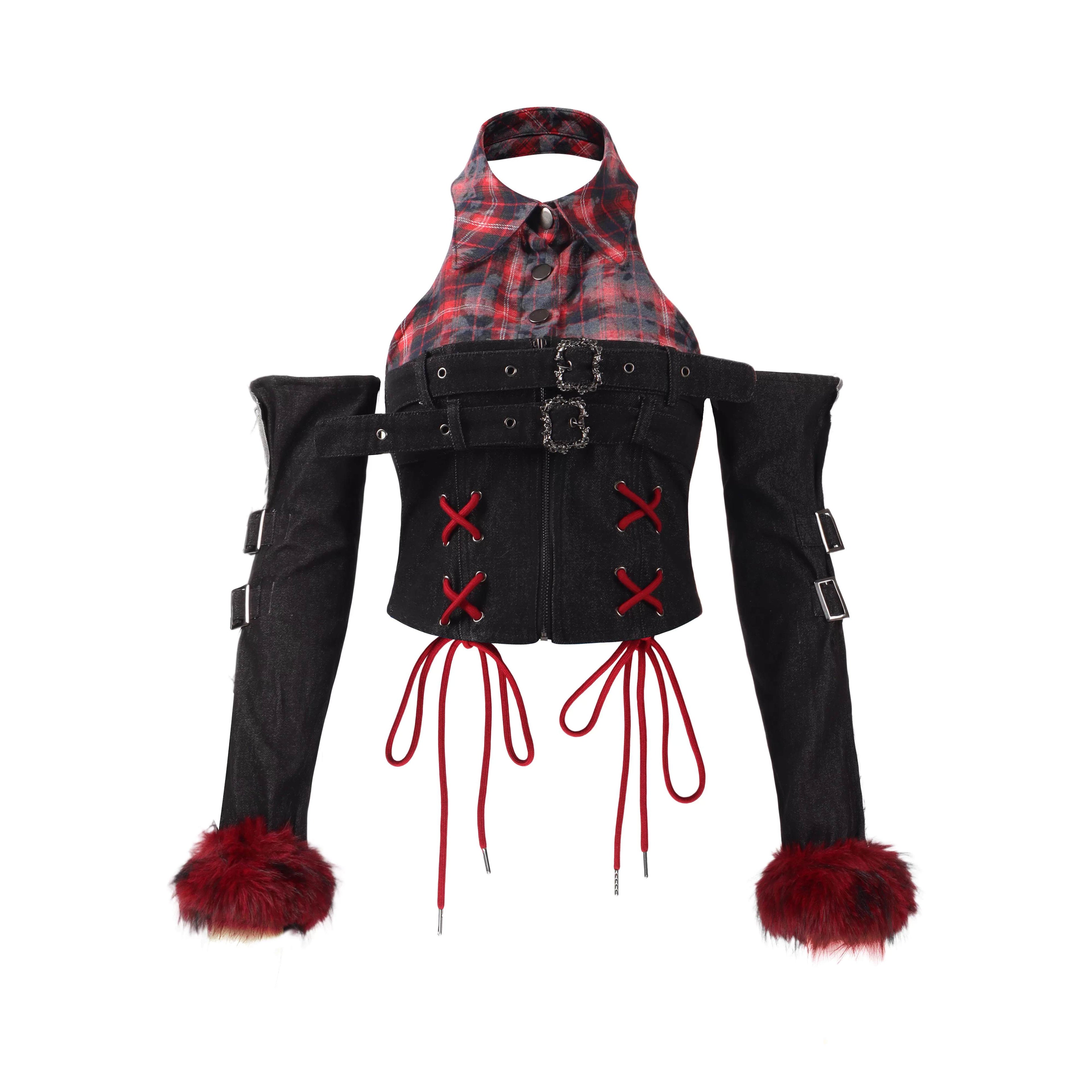 NANAICHILLI_Blue_And_Red_Plaid_High_Rise_Straight_Fit_Casual_Women_Checked_Jeans_MISSTT