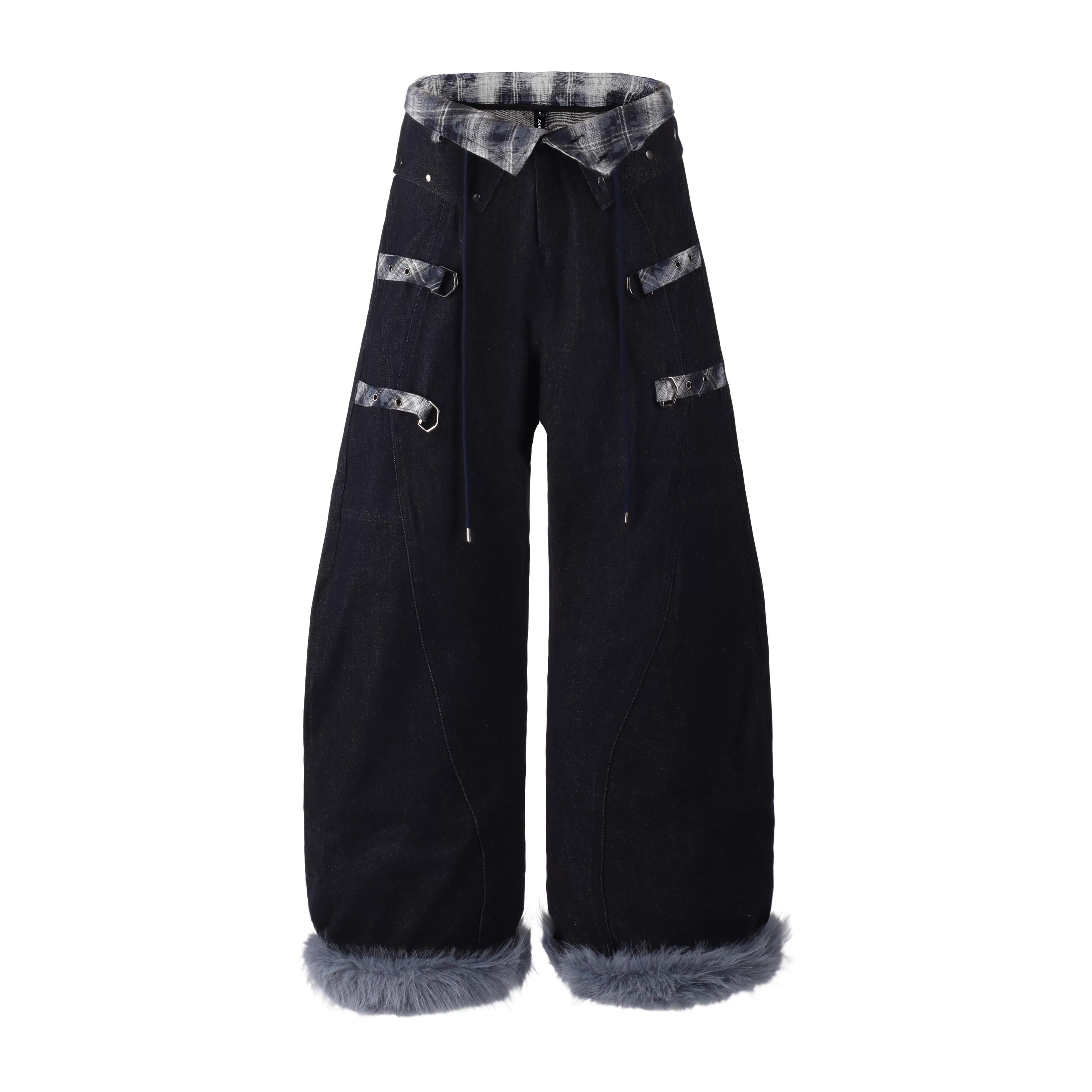 NANAICHILLI_Blue_And_Red_Plaid_High_Rise_Straight_Fit_Casual_Women_Checked_Jeans_MISSTT