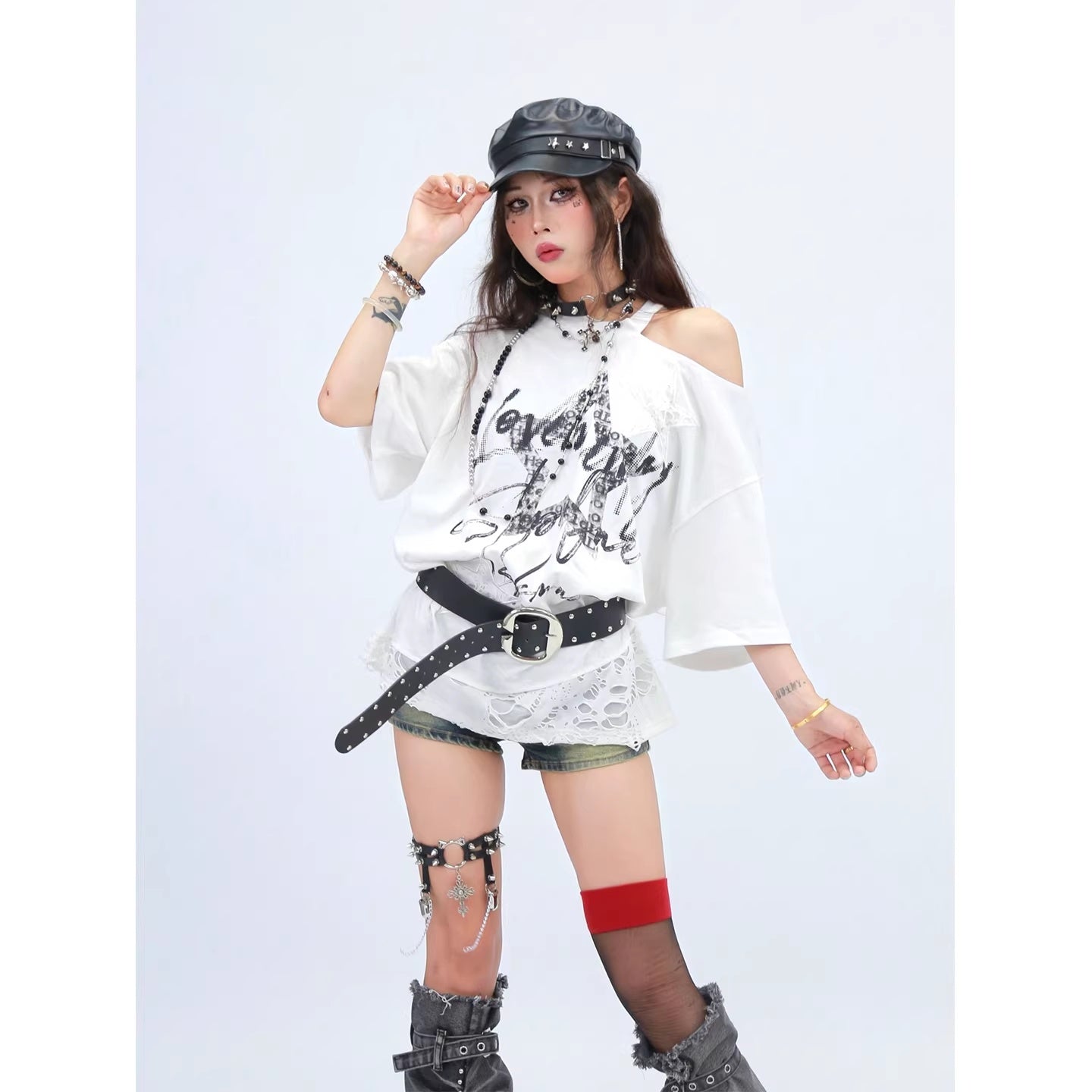 NANAICHILLI_Breathable_Cotton_Loose_Fit_Asymmetric_Neckline_Letter_Print_Women_Street_T-Shirt_MISSTT