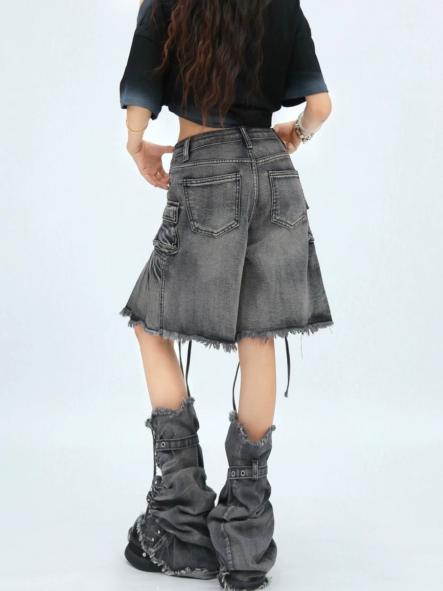 NANAICHILLI Casual Relaxed Zip Fly Wide Leg Mid Length Natural Waist Womens Blue Black Jeans