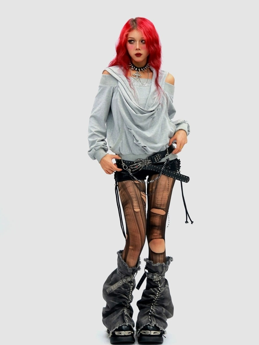 NANAICHILLI Cozy Oversized Pullover Street Style Hooded Long Sleeve Plain Gray Hoodies