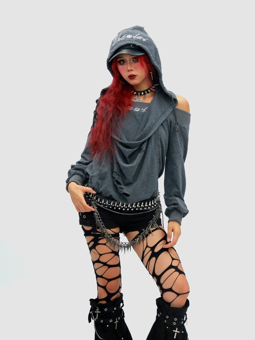 NANAICHILLI Cozy Oversized Pullover Street Style Hooded Long Sleeve Plain Gray Hoodies