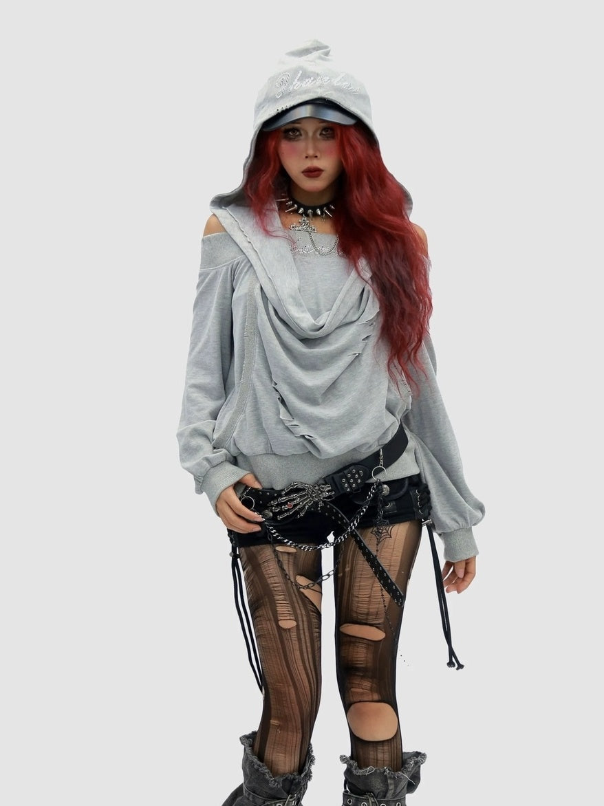 NANAICHILLI Cozy Oversized Pullover Street Style Hooded Long Sleeve Plain Gray Hoodies