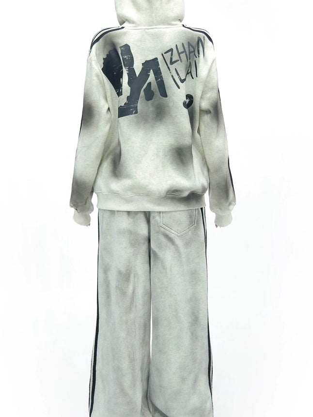 NANAICHILLI Cozy Zip Hooded Sweatshirt With Straight Leg Pants Unisex Loungewear Set