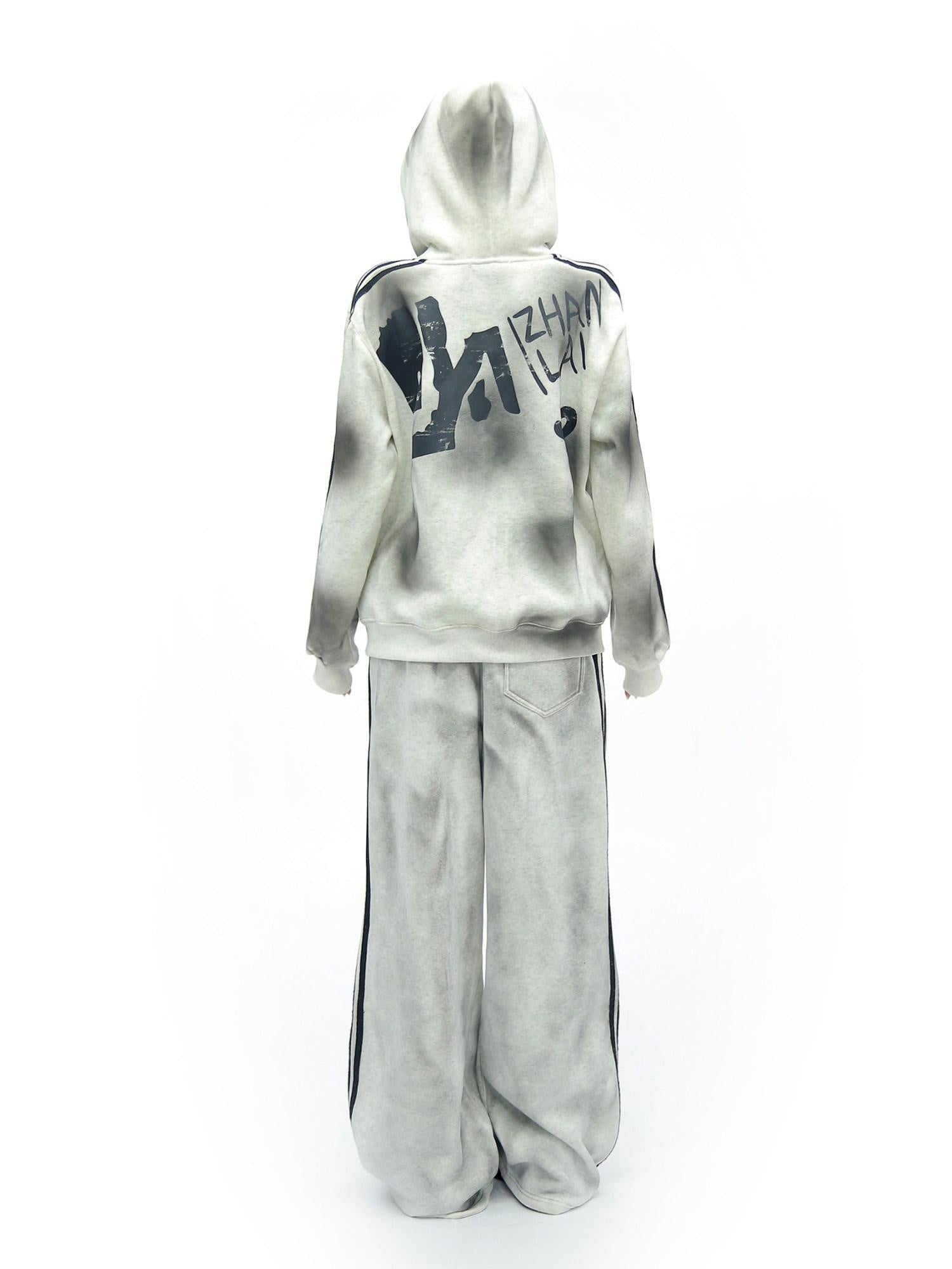 NANAICHILLI Cozy Zip Hooded Sweatshirt With Straight Leg Pants Unisex Loungewear Set