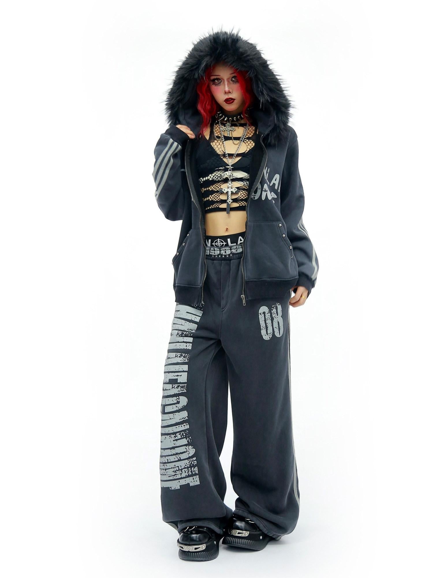 NANAICHILLI Cozy Zip Hooded Sweatshirt With Straight Leg Pants Unisex Loungewear Set