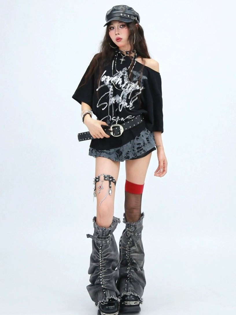 NANAICHILLI Durable Washed Embroidered Low Rise Slim Stretch Denim Skinny Shorts