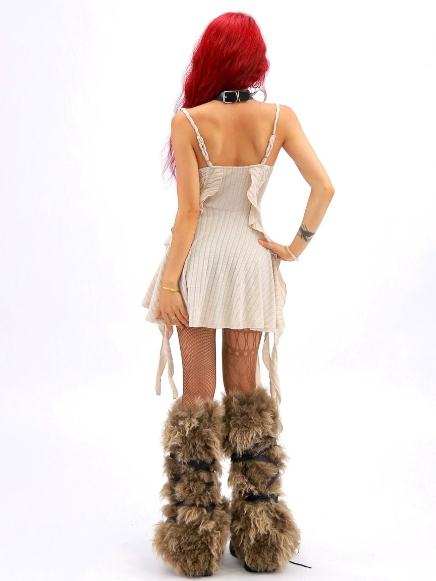 NANAICHILLI Elegant Versatile Apricot Black A Line Women Casual Office Midi Dresses