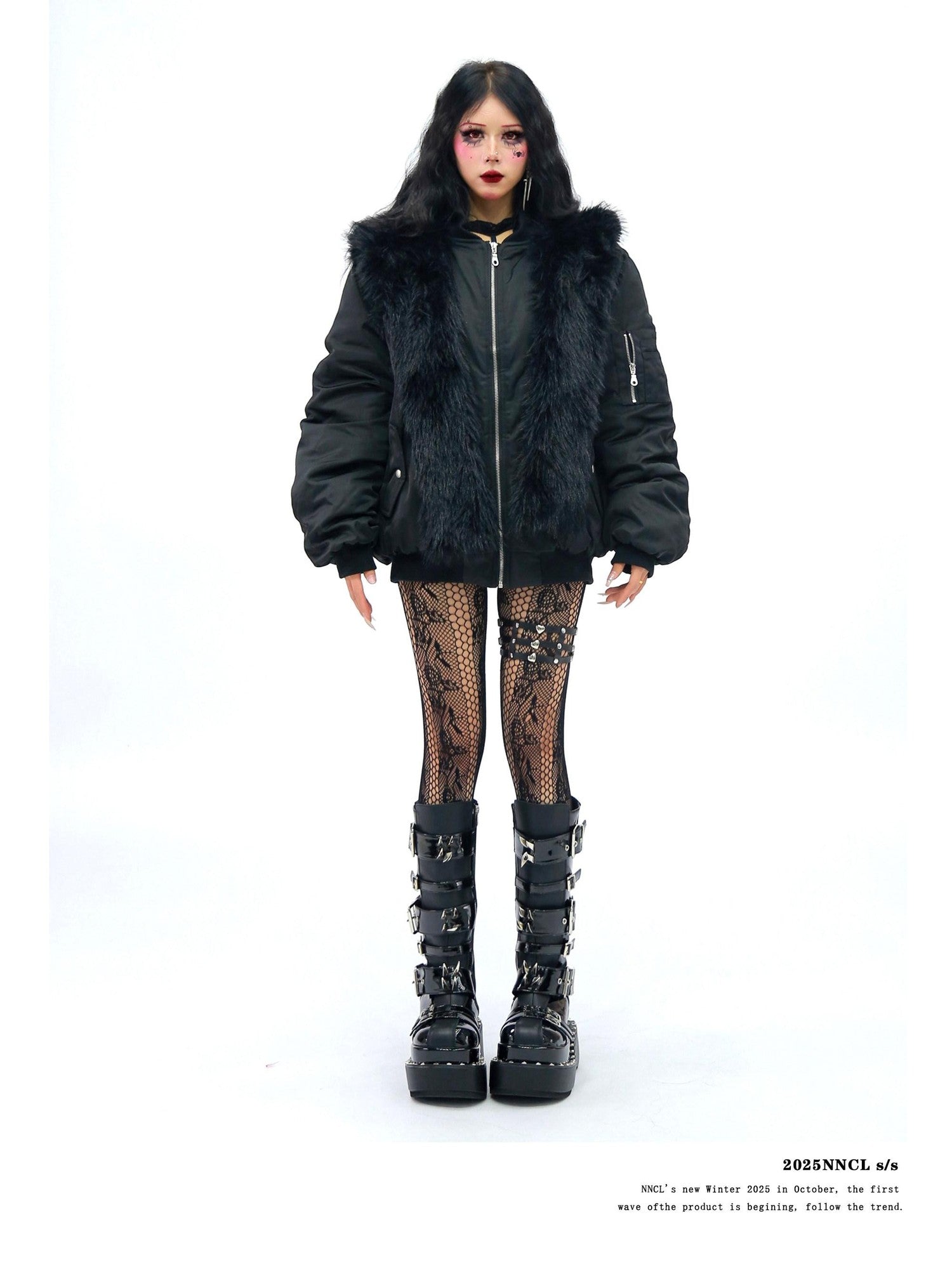 NANAICHILLI Faux Fur Scarf Collar Detachable Hood Windproof Loose Women&