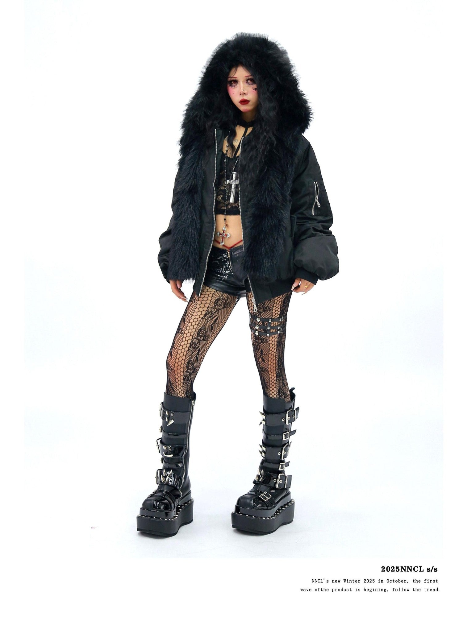 NANAICHILLI Faux Fur Scarf Collar Detachable Hood Windproof Loose Women&