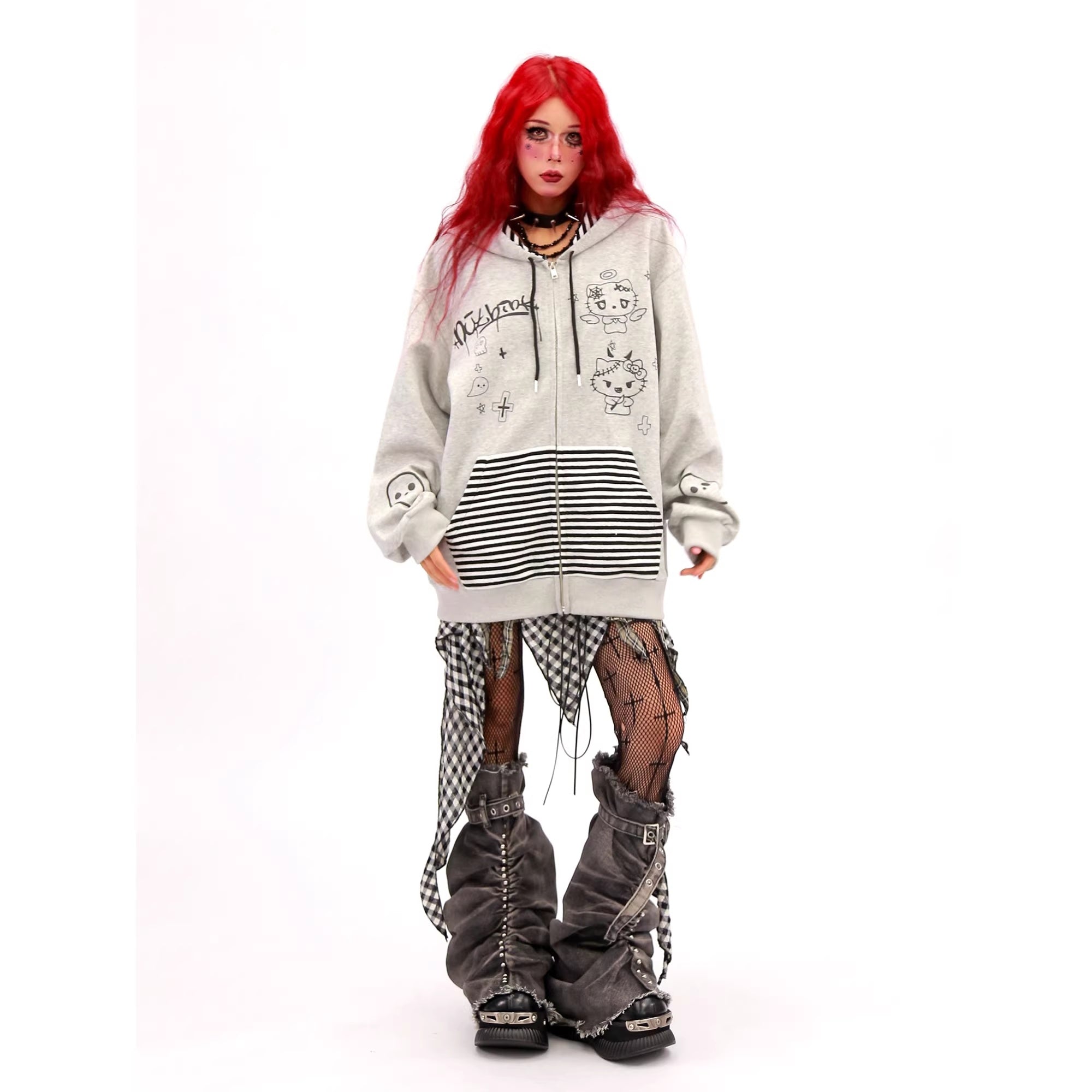 NANAICHILLI_Loose_Fit_Zip_Up_Cartoon_Anime_Streetwear_Hooded_Black_Gray_Hoodies_MISSTT