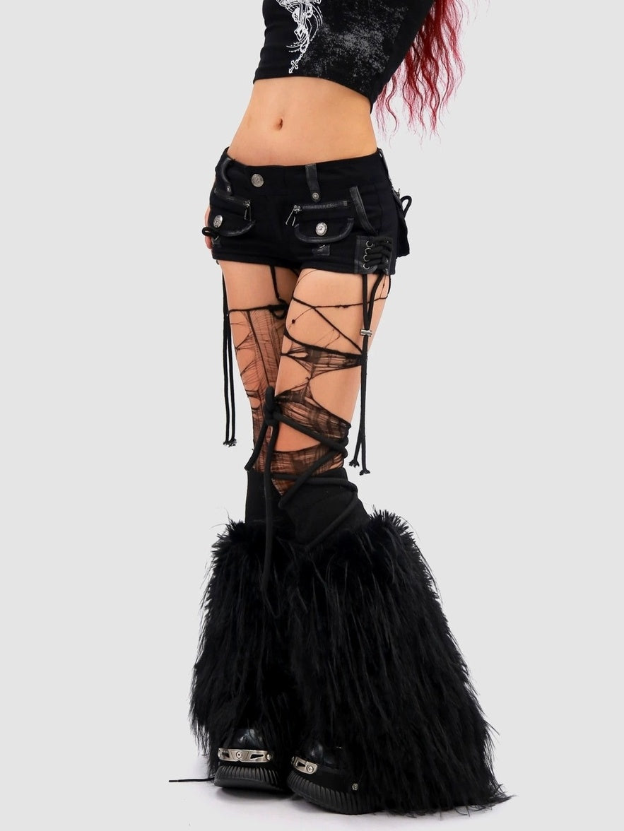 NANAICHILLI Low Waist Sexy Tie Detail Standard Fit Women Camo Cotton Zip Fly Shorts