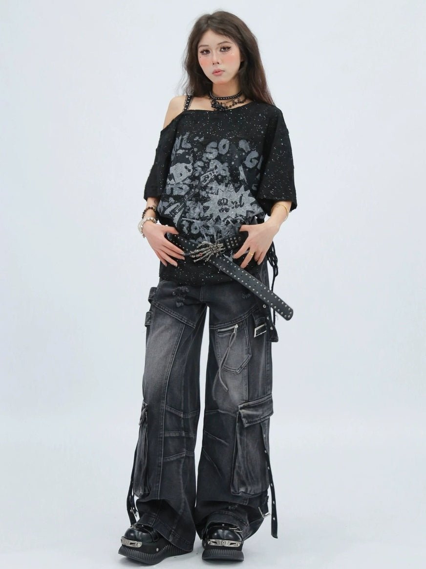 NANAICHILLI Moisture Wicking Casual Loose Printed Boat Neck Women Almond Black T-Shirt