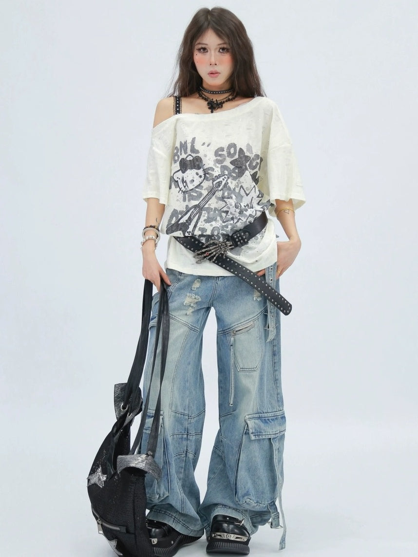 NANAICHILLI Moisture Wicking Casual Loose Printed Boat Neck Women Almond Black T-Shirt