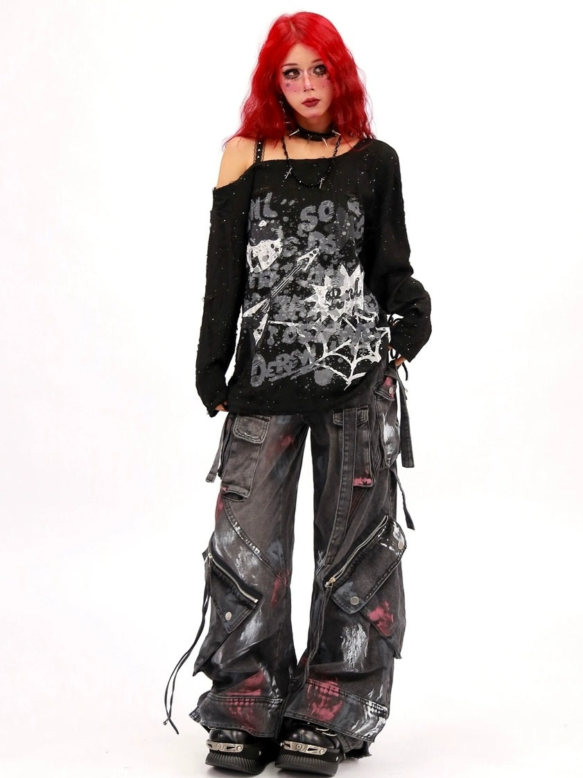 NANAICHILLI Moisture Wicking Music Rock Print Loose Fit Sexy Girl Beige Long Sleeve T-Shirt