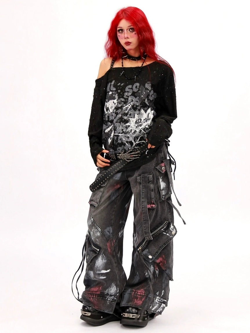 NANAICHILLI Moisture Wicking Music Rock Print Loose Fit Sexy Girl Beige Long Sleeve T-Shirt