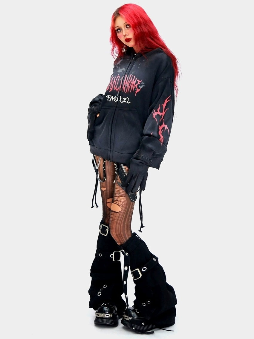 NANAICHILLI Oversized Relaxed Fit Zip Up Street Style Long Sleeve Red Black Gray Hoodies