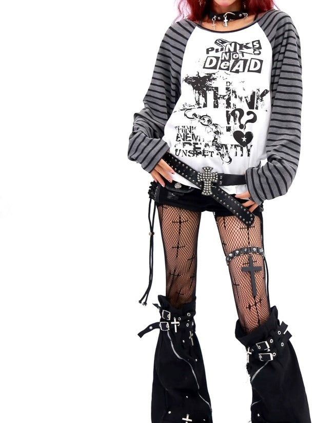 NANAICHILLI Quick Dry Cotton Creative Print Sexy Girly Loose Fit Women Long Sleeve T-Shirt