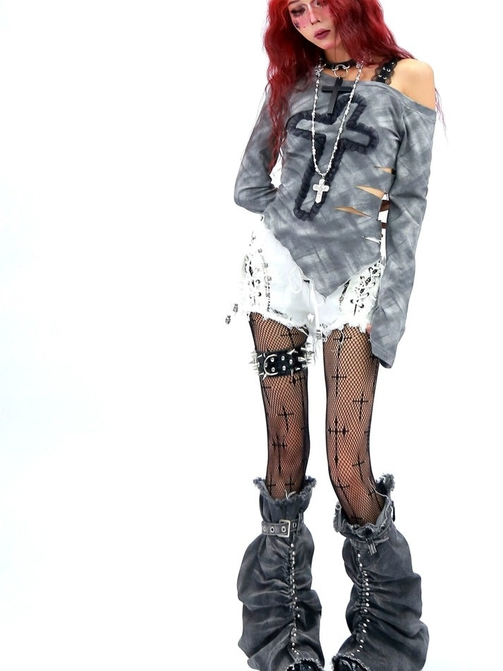 NANAICHILLI Quick Dry Slim Fit Street Print Women Gray Round Neck Long Sleeve T-Shirt