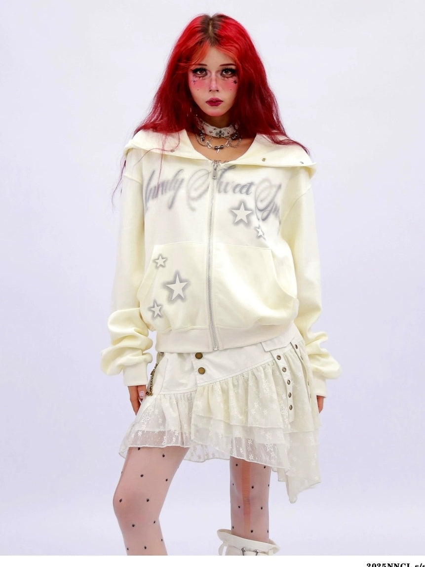 NANAICHILLI Shape Retaining Sexy Girl Oversized Fit Hooded Zip Cotton Women Hoodies