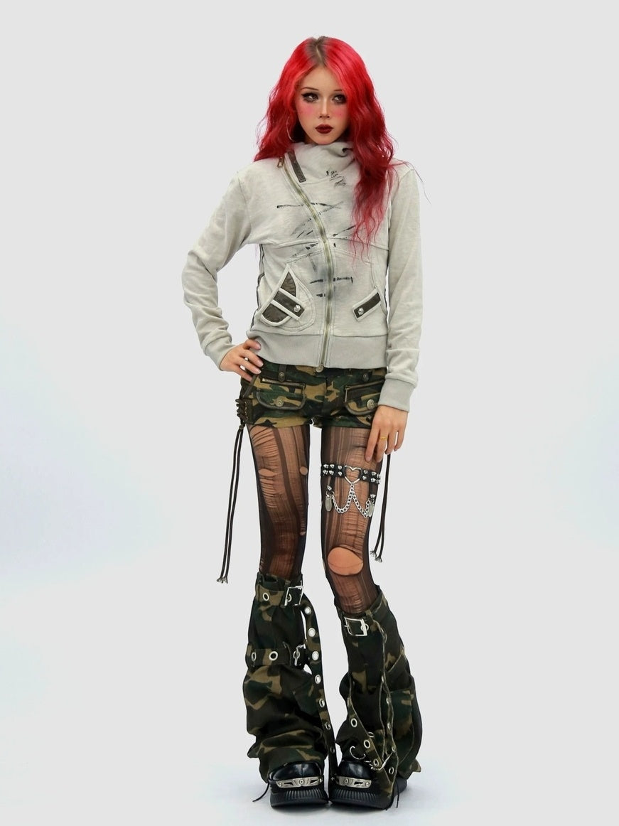 NANAICHILLI Slimming Cotton Blend Hooded Zip Cropped Cinched Waist Women Utility Jacket