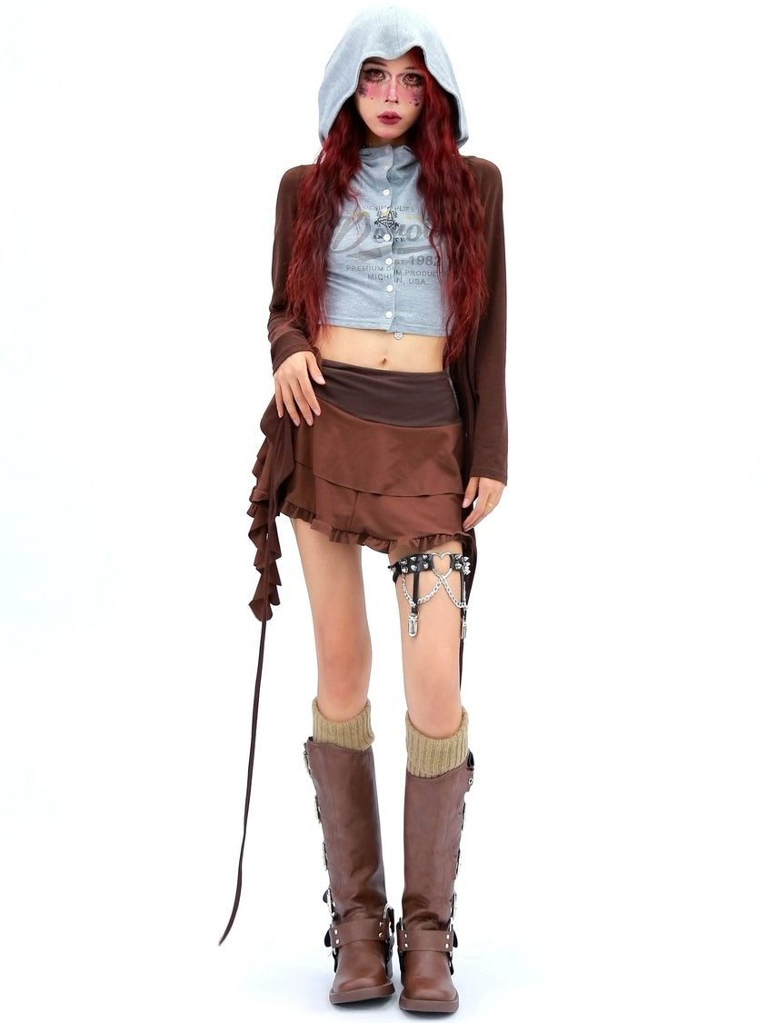 NANAICHILLI Soft Breathable Stretch Casual Slim Fit Young Adult Brown Long Sleeve T-Shirt