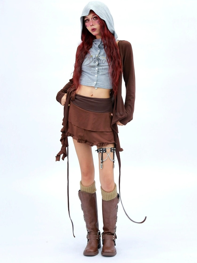 NANAICHILLI Soft Breathable Stretch Casual Slim Fit Young Adult Brown Long Sleeve T-Shirt