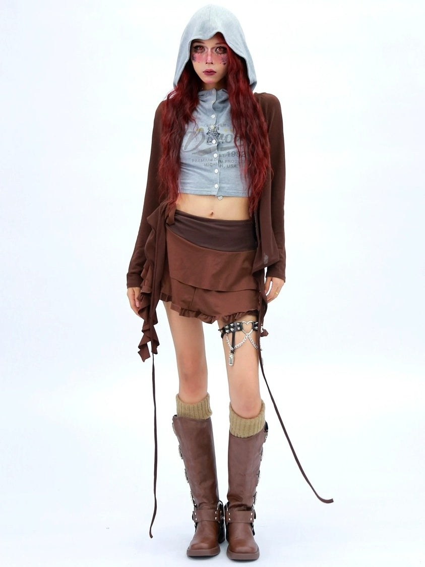 NANAICHILLI Soft Breathable Stretch Casual Slim Fit Young Adult Brown Long Sleeve T-Shirt