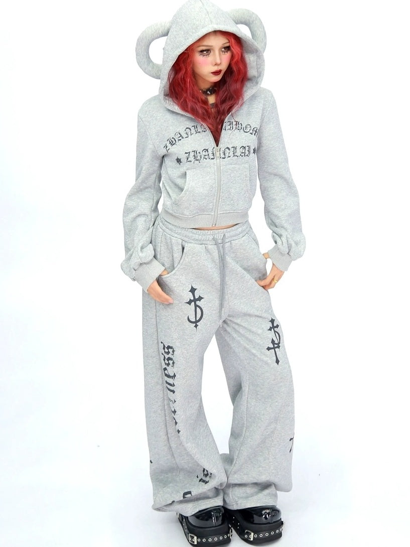 NANAICHILLI Soft Cotton Zip Hooded Long Sleeve Slim Casual Hoodie Jogger Unisex Set