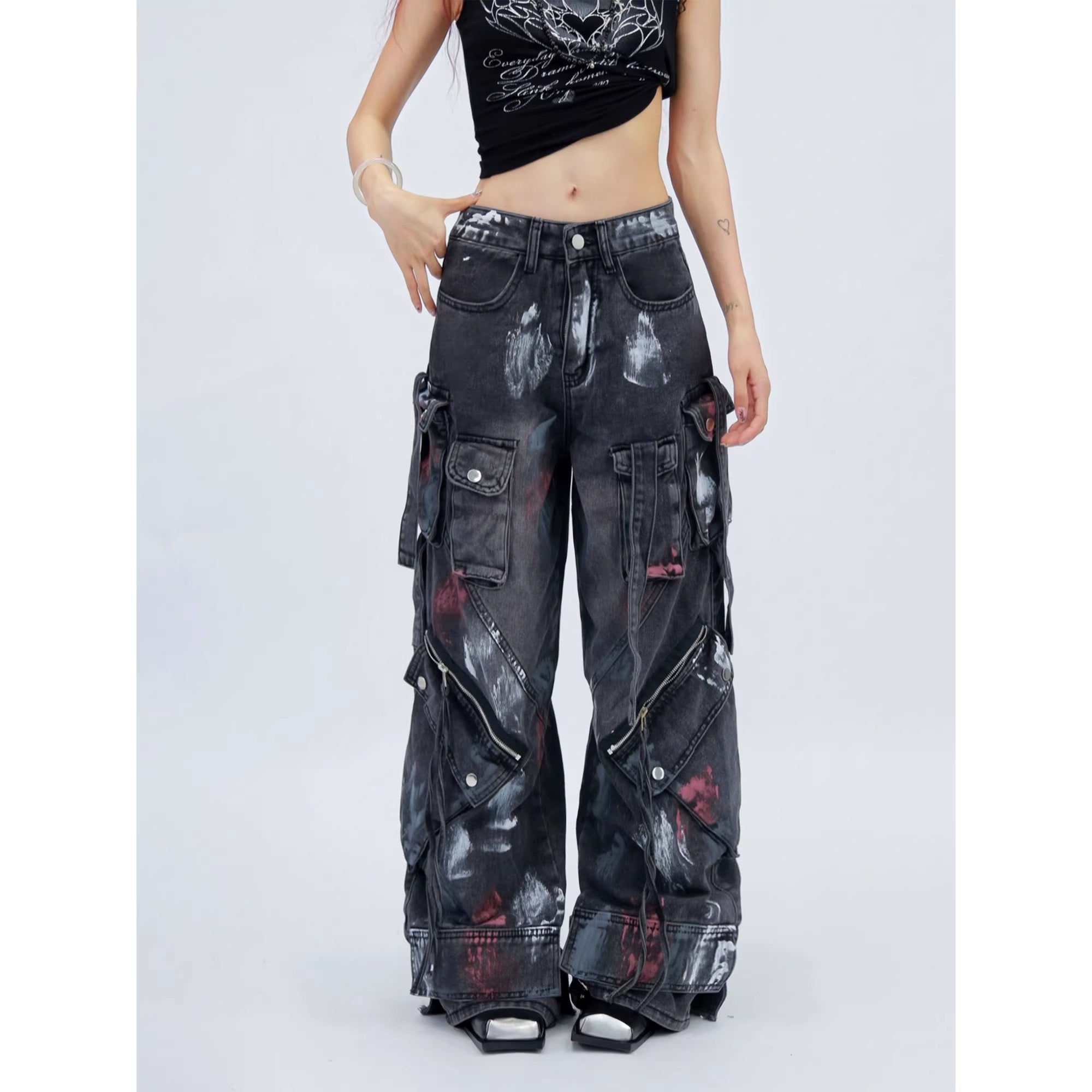 NANAICHILLI_Stretch_High_Waist_Slim_Straight_For_Women_Black_And_Blue_Classic_Jeans_MISSTT