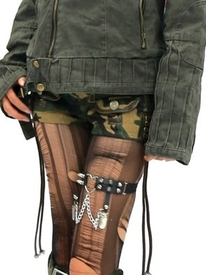 NANAICHILLI Studded Fitted Waist Dark Goth Cropped Cotton Embroidered Zip Utility Jacket