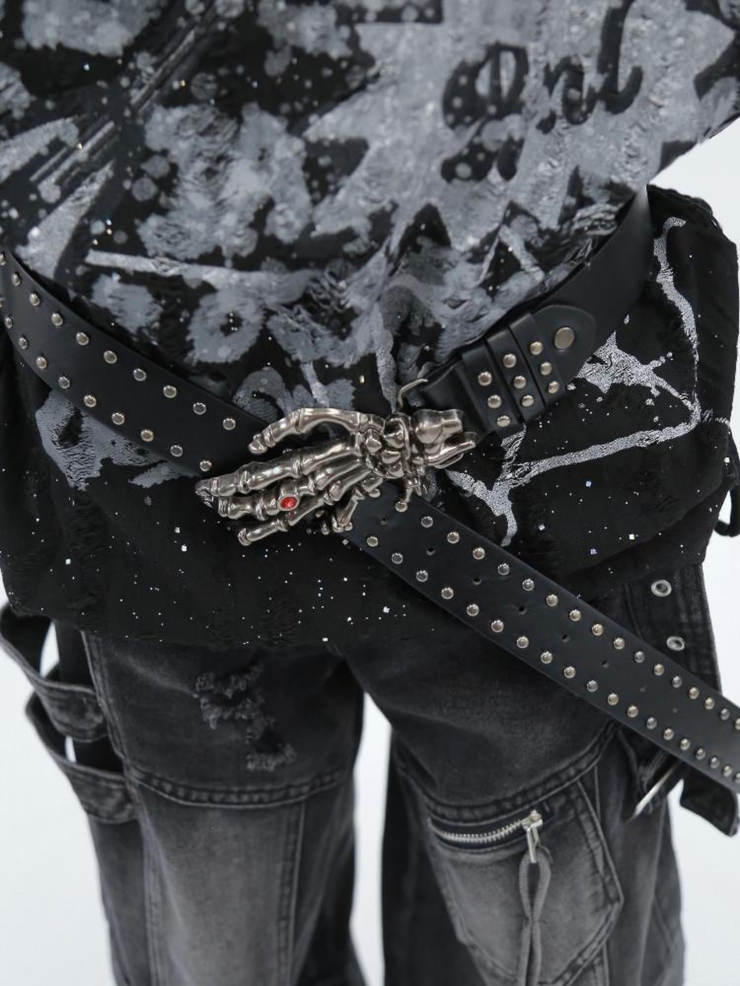 NANAICHILLI Studded Versatile Pu Leather Black Unisex Youth Fashion Accessory Belt