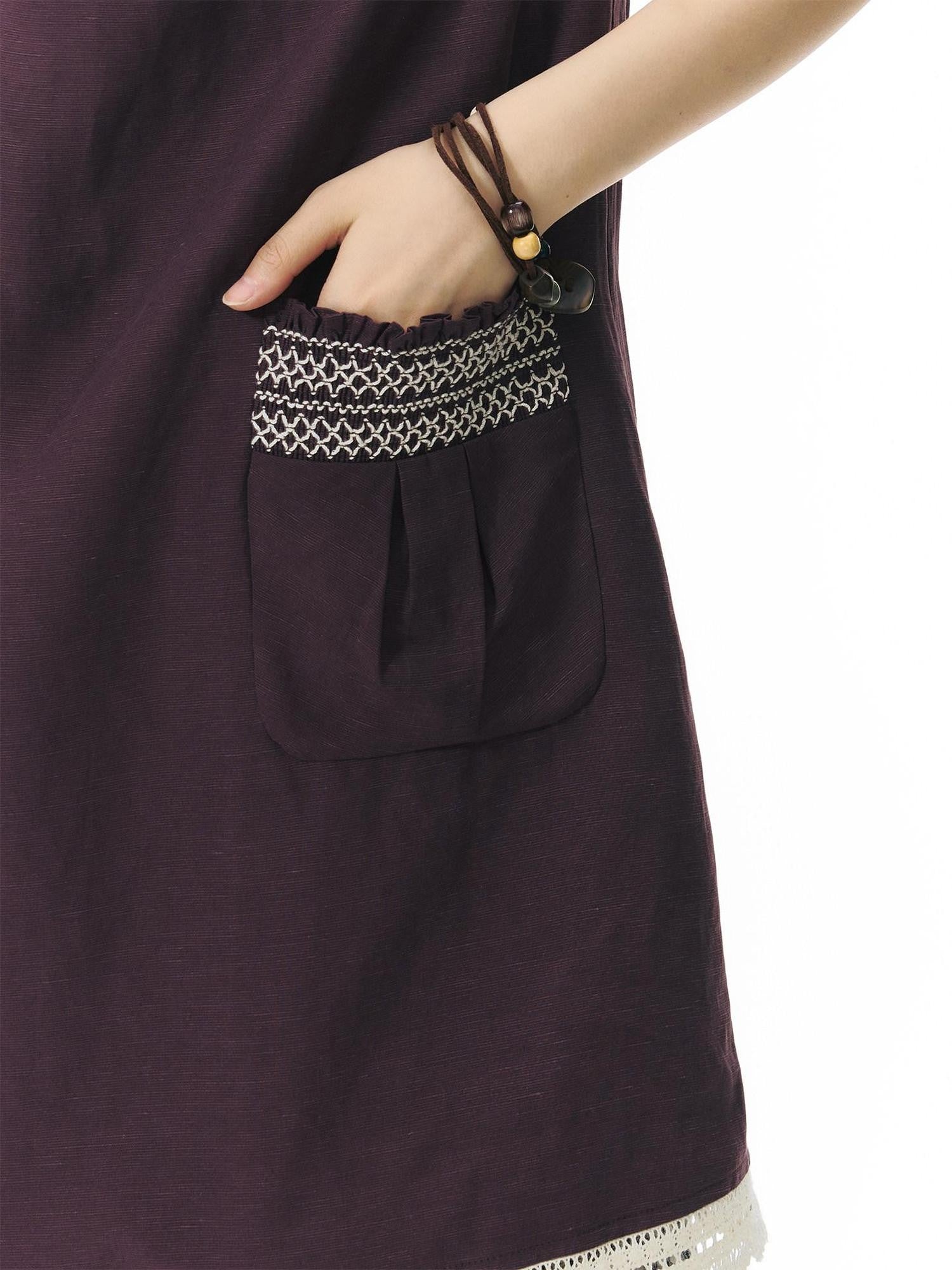 NAPSNAPS A Line Gathered Pocket Lace Trim Women&